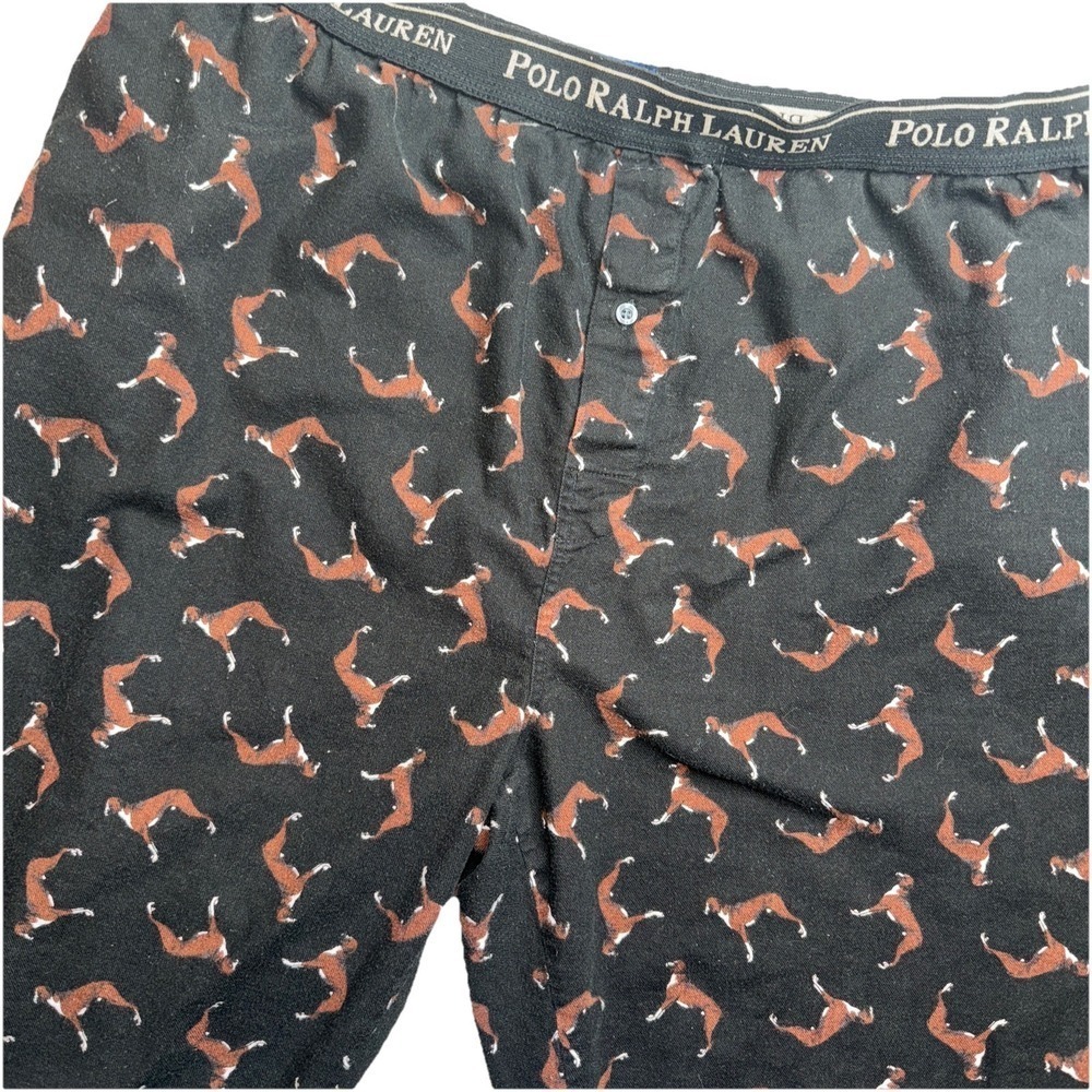 Polo Ralph Lauren Pajama Pants Men Large‎ Black Boxer Dog Print Cotton Relaxed